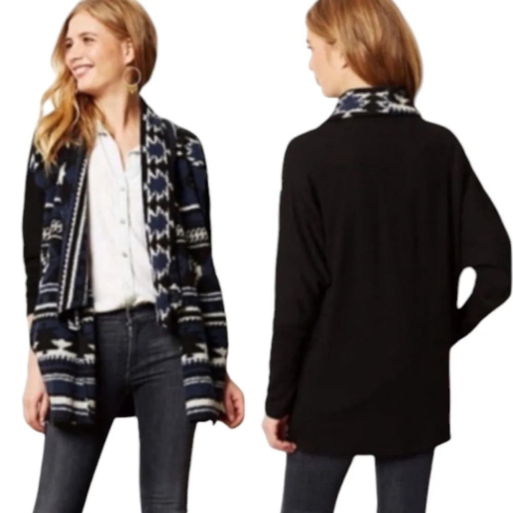 Anthropologie Dolan Santiam Open Front Cardigan Black Blue Size Small